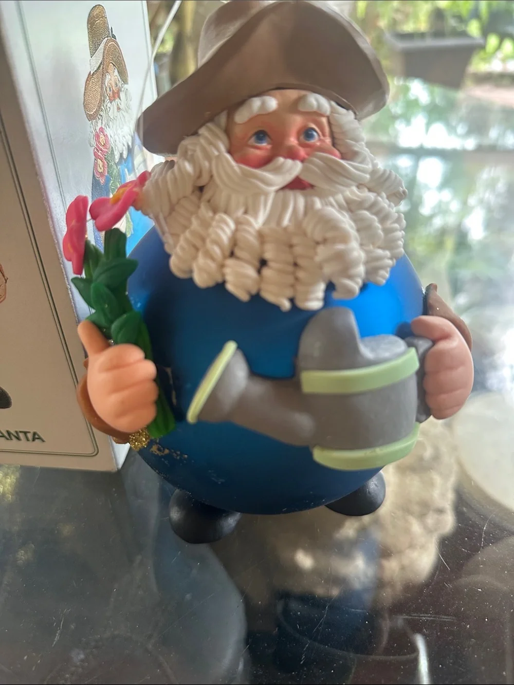 Gardener Santa Ornament in Blue